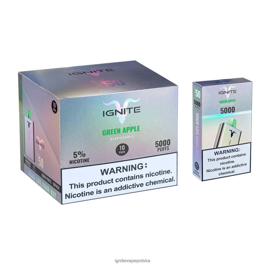 Ignite E Papieros Opinie | IGNITE V50 vape pen 10 szt zielone jabłko 0648NZ145